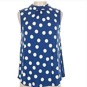 Boden blue and white polka dot modal mock neck top M